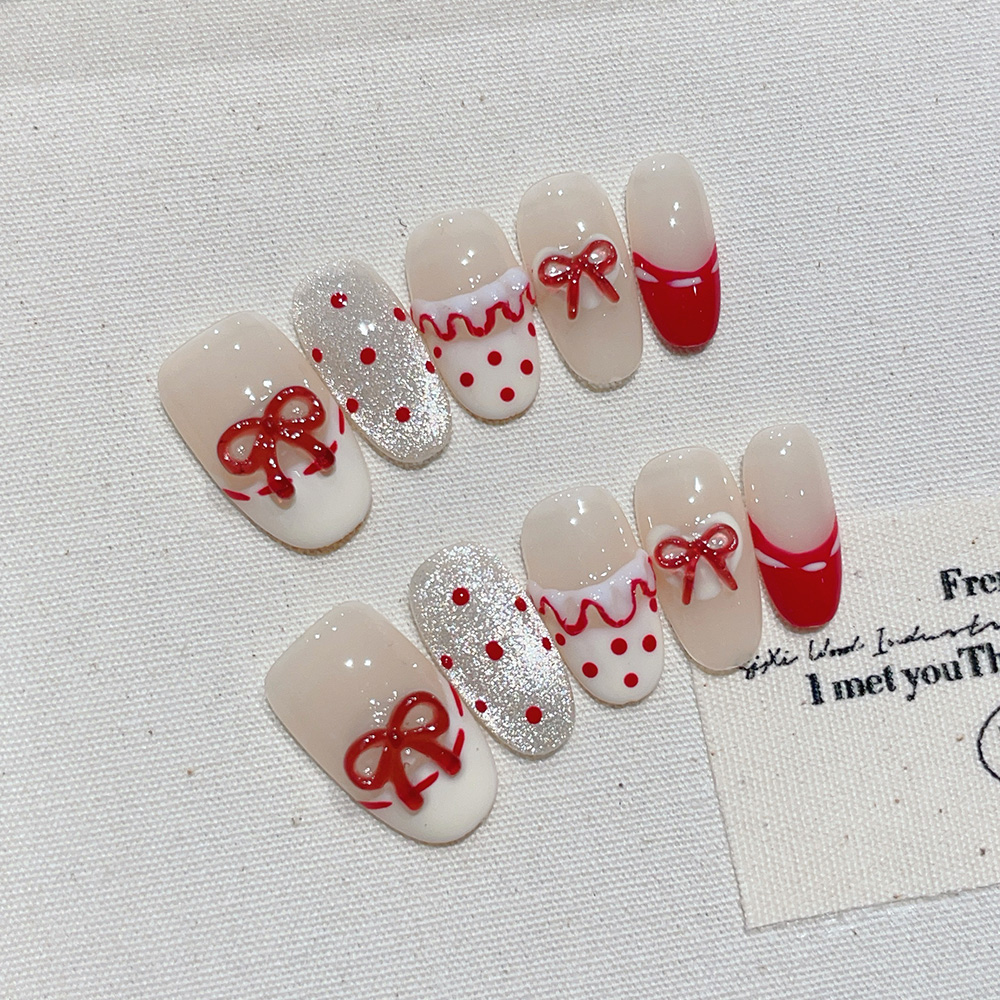 Nail Art Xs - 10pcs Short Oval Handmade Press On