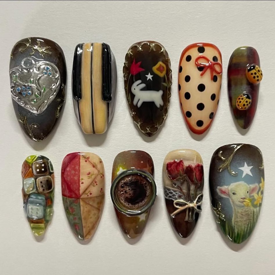 Nail Art Press On - 24pcs Vintage Country Style False Nails