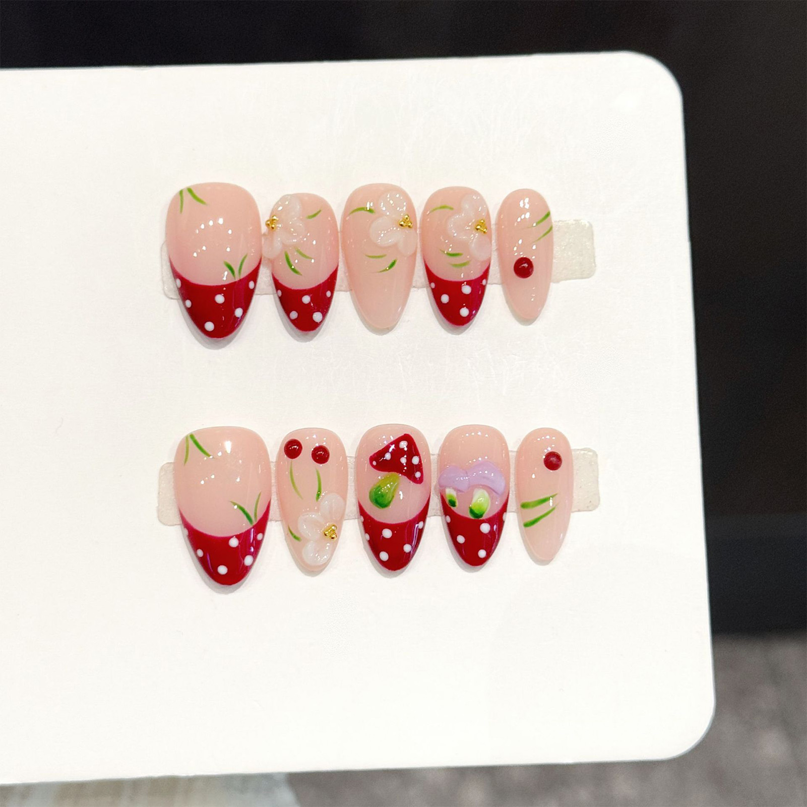 Nail Art Xs - 10Pcs Red White Polka Dot Design