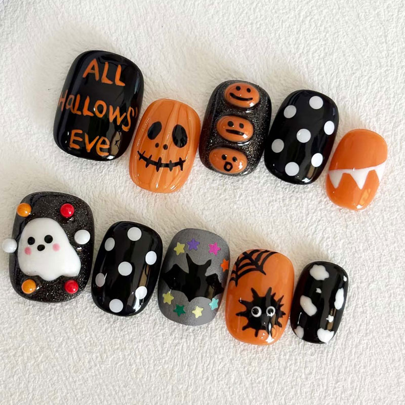 10Pcs Halloween Ghost Pumpkin  - Nail Art Press On review and price