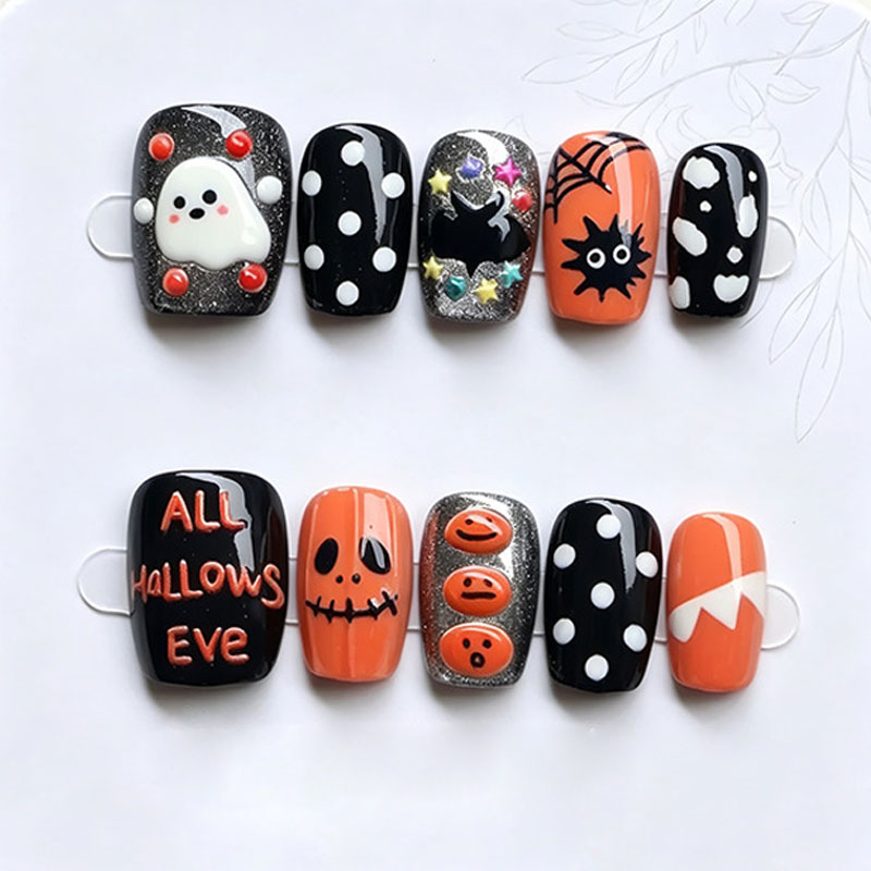 10Pcs Halloween Ghost Pumpkin  - Nail Art Press On review and price